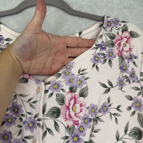 Vtg 90s Knit Maxi Dress Large Pink Floral Ties Cottage Modest Grandma Feminine - Picture 3 of 15